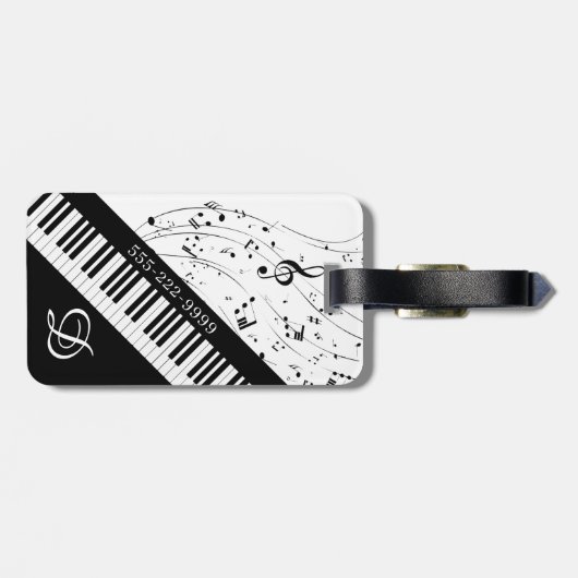Custom Piano Musiknoten Skriptname Schwarz-weiß Gepäckanhänger (Rückseite horizontal)