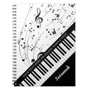 Custom Piano Musiknoten Skriptname Schwarz-weiß Notizblock