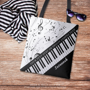 Custom Piano Musiknoten Skriptname Schwarz-weiß Tasche