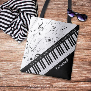 Custom Piano Musiknoten Skriptname Schwarz-weiß Tasche