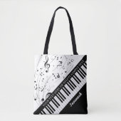 Custom Piano Musiknoten Skriptname Schwarz-weiß Tasche (Vorderseite)