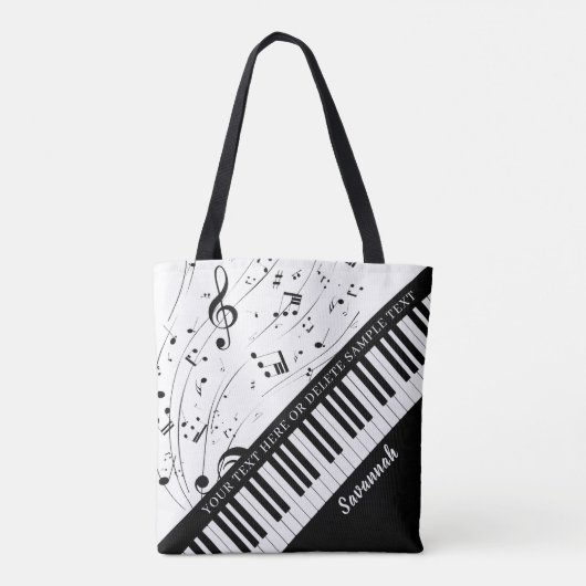 Custom Piano Musiknoten Skriptname Schwarz-weiß Tasche (Rückseite)