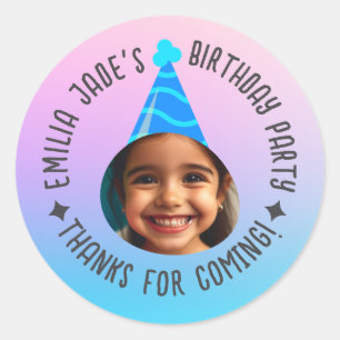Custom Pic Name Birthday Dank Party Hat Gradient Runder Aufkleber
