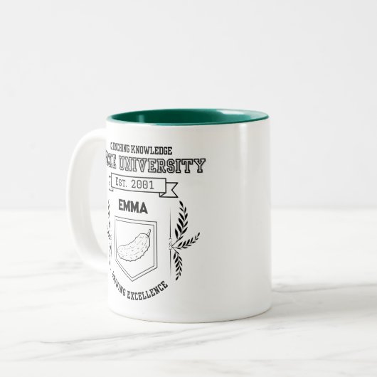 Custom Pickle University - Funny Pickle Lovers Zweifarbige Tasse (Vorderseite Links)