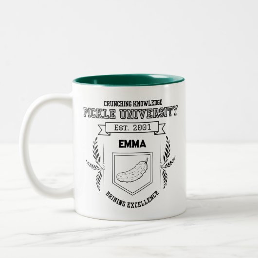Custom Pickle University - Funny Pickle Lovers Zweifarbige Tasse (Links)