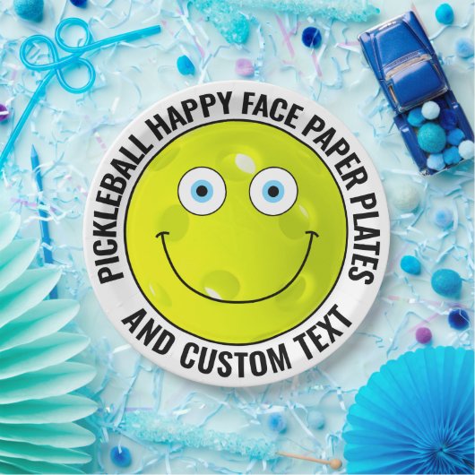 Custom Pickleball Party BLUE EYES Happy Face 9" Pappteller (Party)