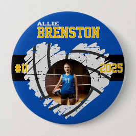 Custom Picture Blue Yellow Volleyball Player Button
