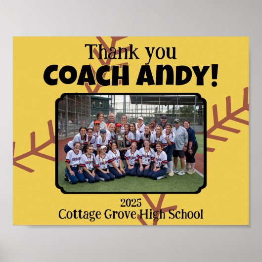 Custom Picture Softball Coach Dankeschön Geschenk Poster (Vorne)