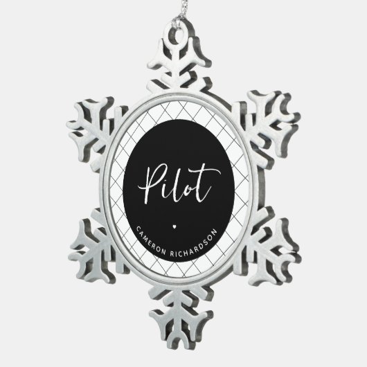 Custom Pilot Aviation School Abschluss Elegant Schneeflocken Zinn-Ornament (Rechts)