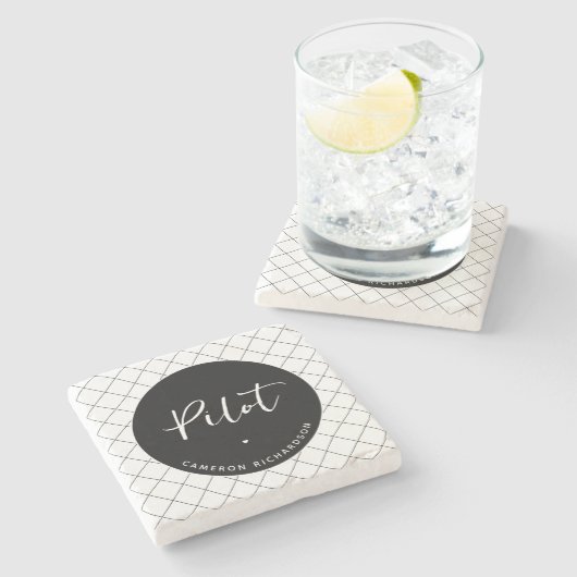 Custom Pilot Aviation School Abschluss Elegant Steinuntersetzer (Seitenansicht)