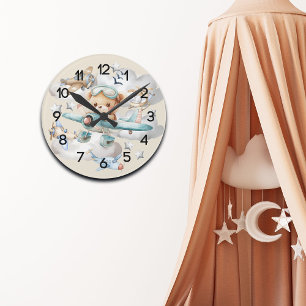 Custom Pilot Teddy Bär Kinderzimmer Runde Wanduhr