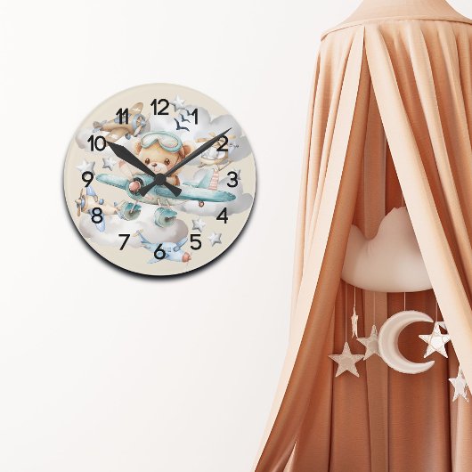 Custom Pilot Teddy Bär Kinderzimmer Runde Wanduhr