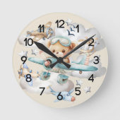 Custom Pilot Teddy Bär Kinderzimmer Runde Wanduhr (Vorderseite)