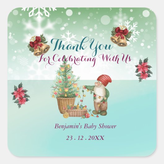 Custom Pine Star Baby Dusche Quadratischer Aufkleber (Vorderseite)