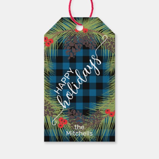 Custom Pinecones on Blue Buffalo Lumberjack Karo Geschenkanhänger (Vorderseite)