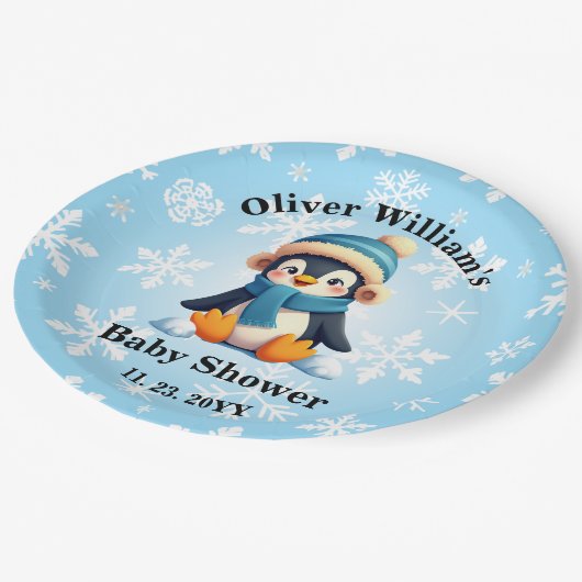 Custom Pinguin Baby Dusche Teller (Schrägansicht)