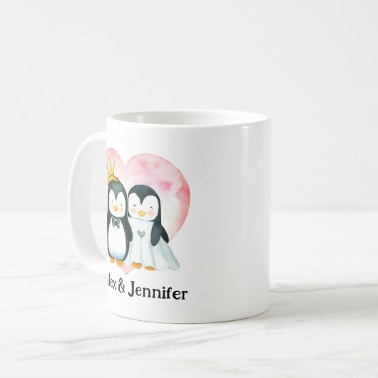 Custom Pinguin Couple Wedding Personalisiert Kaffeetasse (Vorderseite Links)