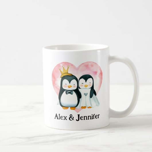 Custom Pinguin Couple Wedding Personalisiert Kaffeetasse (Rechts)