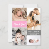 Custom Pink 2nd Baby Foto Collage Vielen Dank Magneteinladung (Vorderseite)