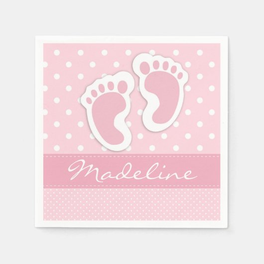 Custom Pink Baby Feet White Punkts Muster Serviette (Vorderseite)