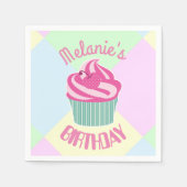Custom Pink Birthday Cupcake Personalised Serviette (Vorderseite)