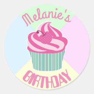 Custom Pink Birthday Cupcake Personalisiert Runder Aufkleber