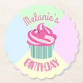 Custom Pink Birthday Cupcake Untersetzer (Vorderseite)