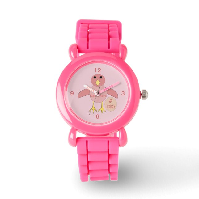 Custom Pink Birthday Girl Chick Kids Watch Armbanduhr (Vorderseite)