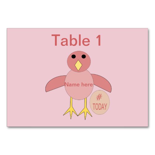 Custom Pink Birthday Girl Chick Tablecard Tischnummer (Vorderseite)