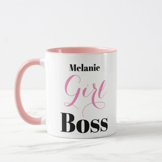 Custom Pink Black Girl Boss Elegant Script  Tasse (Links)