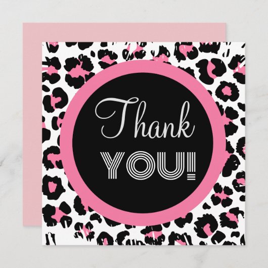 Custom Pink Black & White Cheetah Print Dankeskarte (Vorne/Hinten)