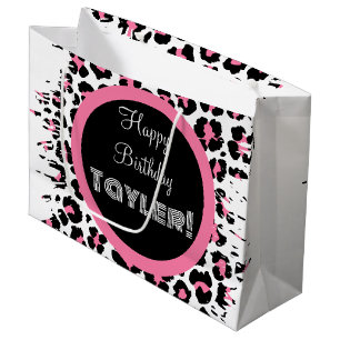 Custom Pink Black & White Cheetah Print Große Geschenktüte