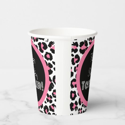 Custom Pink Black & White Cheetah Print Pappbecher (Rechts)