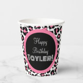 Custom Pink Black & White Cheetah Print Pappbecher (Vorderseite)