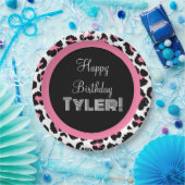Custom Pink Black & White Cheetah Print Pappteller (Party)