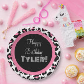 Custom Pink Black & White Cheetah Print Pappteller (Party)