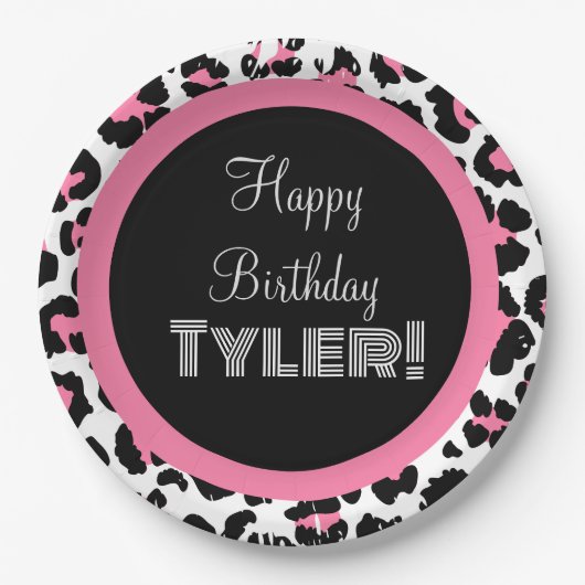 Custom Pink Black & White Cheetah Print Pappteller (Vorderseite)