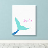 Custom Pink Blue aquamarin Magical Mermaid Schwanz Leinwanddruck (Insitu (Holzboden))