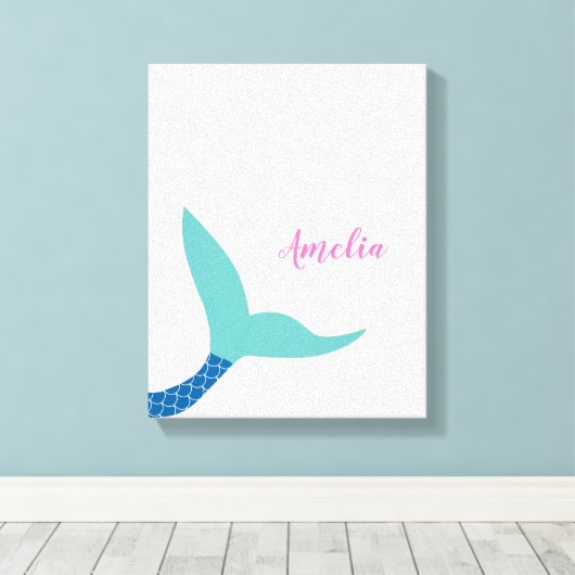 Custom Pink Blue aquamarin Magical Mermaid Schwanz Leinwanddruck (Insitu (Holzboden))