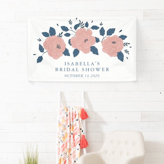 Custom Pink Blue Floral Willkommen in Brautparty Banner (Insitu)
