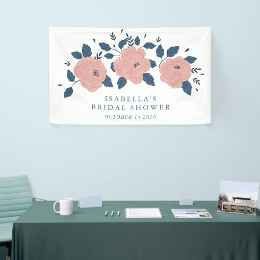 Custom Pink Blue Floral Willkommen in Brautparty Banner (Messeveranstaltung)