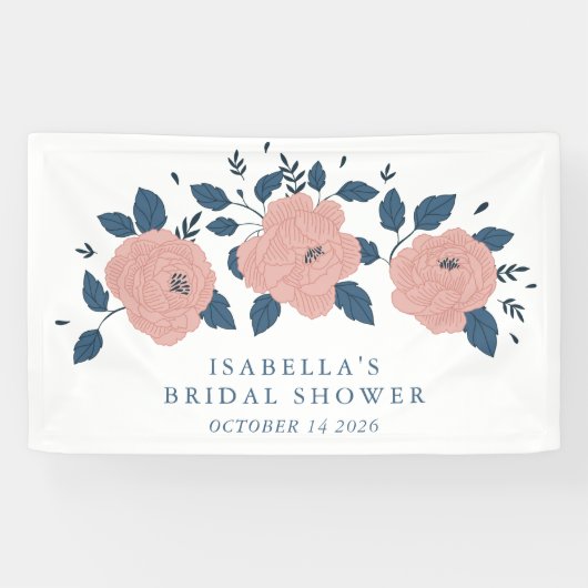 Custom Pink Blue Floral Willkommen in Brautparty Banner (Horizontal)