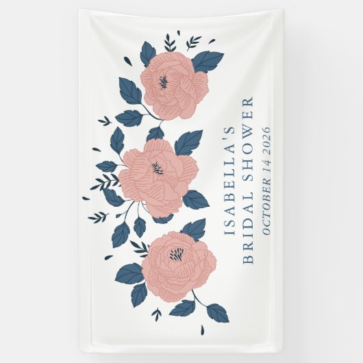 Custom Pink Blue Floral Willkommen in Brautparty Banner (Vertikal)