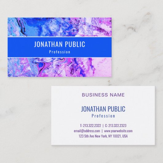 Custom Pink Blue Lila Trendy Moderne Abstrakte Kun Visitenkarte (Vorne/Hinten)