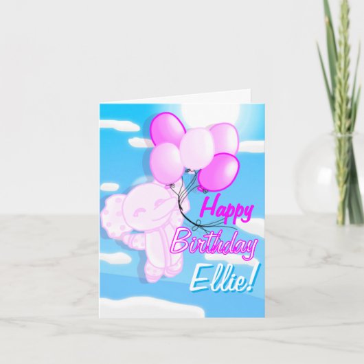 Custom Pink & Blue Niedlich Elephant Birthday Card Einladung (Vorderseite)