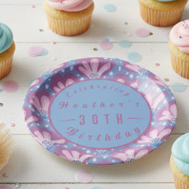 Custom Pink Blue Watercolor Floral Pappteller