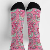Custom Pink Blue White Paisley Muster Socken (Oben)