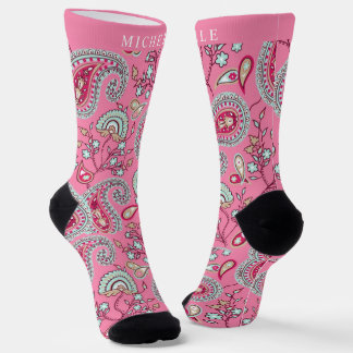 Custom Pink Blue White Paisley Muster Socken
