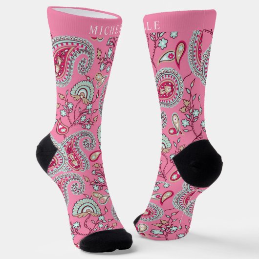 Custom Pink Blue White Paisley Muster Socken (Gewinkelt)