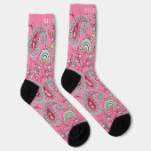 Custom Pink Blue White Paisley Muster Socken (Rechts)